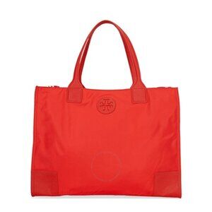 Tory Burch Ella Small Tote Bag Leather Nylon Lightweight Patent Logo Satchel Zip